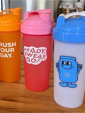 3 Shaker Bottles - Pink, Orange, Blue, Multipack